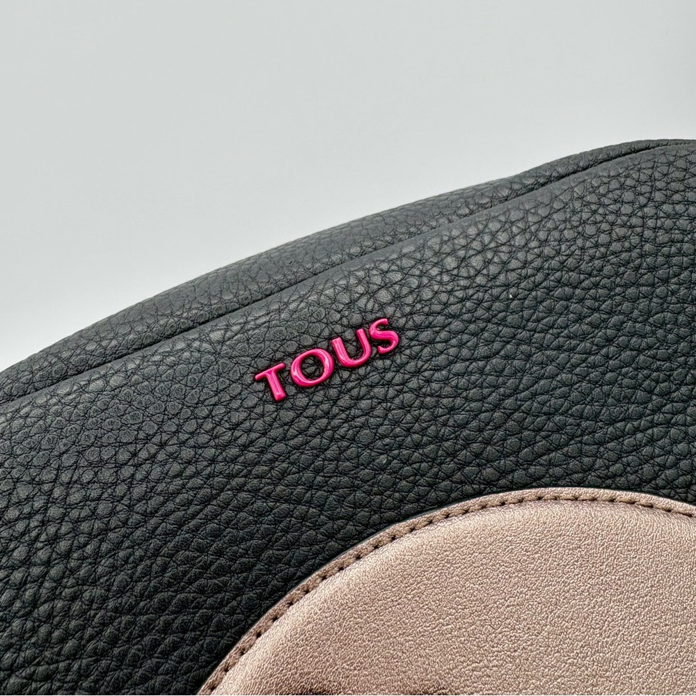 TOUS Bear Crossbody Bag Purse Camera Bag Black Blue Designer Pebbled Travel Trip - Picture 4 of 13